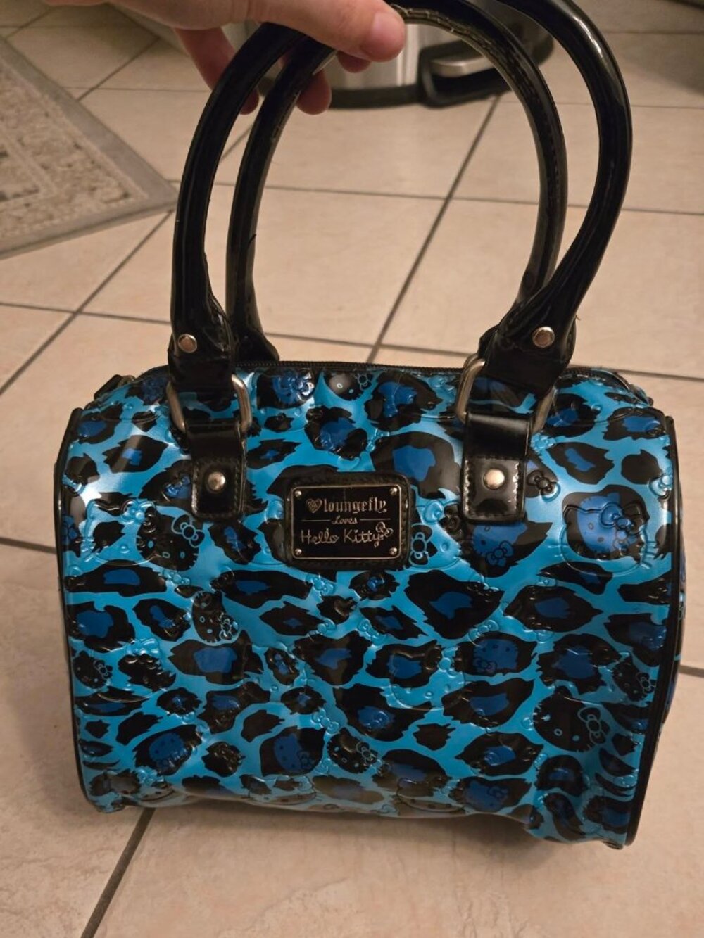 Loungefly Hello Kitty Y2K Blue & Black Leopard Print Embossed Dome Bag